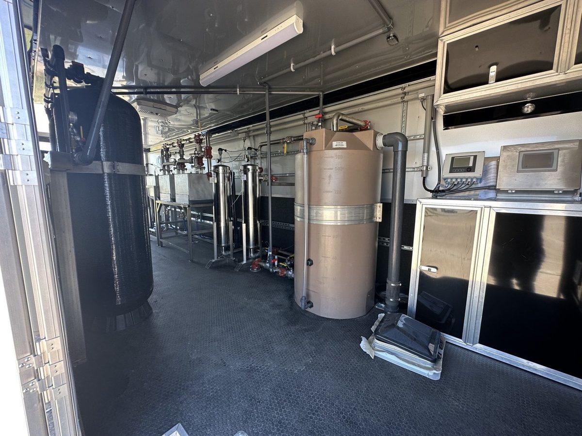 Interior of Mobile Treatment Unit showing process vessels and piping